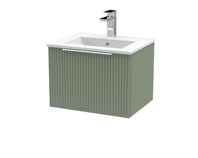 Hudson Reed Fluted Wall Hung 1-Drawer Vanity And Minimalist BasinContemporary Sink Vanity UnitSatin Green500mm from B&Q