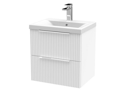 Hudson Reed Fluted Wall Hung 2-Drawer Vanity And Mid-Edge BasinContemporary Sink Vanity UnitSatin White500mm from B&Q