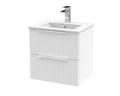 Hudson Reed Fluted Wall Hung 2-Drawer Vanity And Minimalist BasinContemporary Sink Vanity UnitSatin White500mm from B&Q