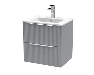 Hudson Reed Fluted Wall Hung 2-Drawer Vanity And Minimalist BasinContemporary Sink Vanity UnitSatin Grey500mm from B&Q