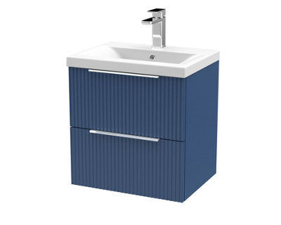 Hudson Reed Fluted Wall Hung 2-Drawer Vanity And Mid-Edge BasinContemporary Sink Vanity UnitSatin Blue500mm from B&Q