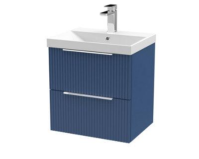 B&Q -  Fluted Wall Hung 2-Drawer Vanity And Thin-Edge BasinContemporary Sink Vanity UnitSatin Blue500mm
