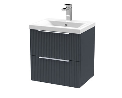 B&Q -  Fluted Wall Hung 2-Drawer Vanity And Mid-Edge BasinContemporary Sink Vanity UnitSoft Black500mm