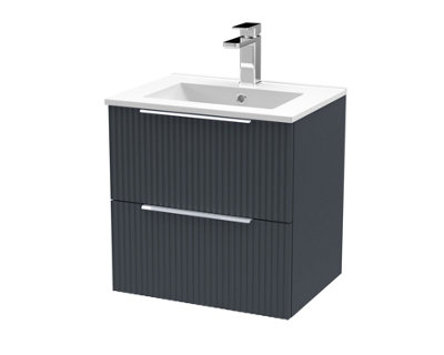 Hudson Reed Fluted Wall Hung 2-Drawer Vanity And Minimalist BasinContemporary Sink Vanity UnitSoft Black500mm from B&Q