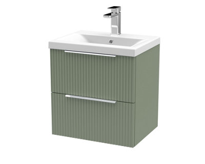 B&Q -  Fluted Wall Hung 2-Drawer Vanity And Mid-Edge BasinContemporary Sink Vanity UnitSatin Green500mm