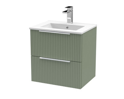 Hudson Reed Fluted Wall Hung 2-Drawer Vanity And Minimalist BasinContemporary Sink Vanity UnitSatin Green500mm from B&Q