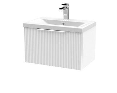 Hudson Reed Fluted Wall Hung 1-Drawer Vanity And Mid-Edge BasinContemporary Sink Vanity UnitSatin White600mm from B&Q