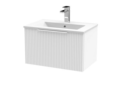 Hudson Reed Fluted Wall Hung 1-Drawer Vanity And Minimalist BasinContemporary Sink Vanity UnitSatin White600mm from B&Q