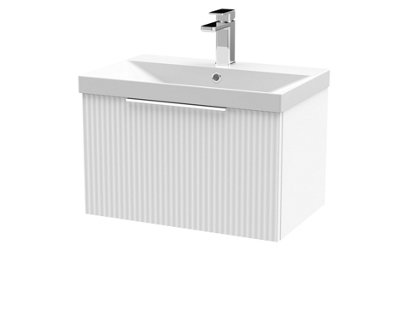 Hudson Reed Fluted Wall Hung 1-Drawer Vanity And Thin-Edge BasinContemporary Sink Vanity UnitSatin White600mm from B&Q