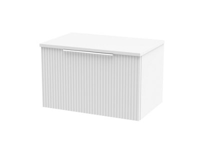 Hudson Reed Fluted Wall Hung 1-Drawer Vanity Unit & White Marble Laminate WorktopCounter Top Vanity Unit In Satin White600mm from B&Q