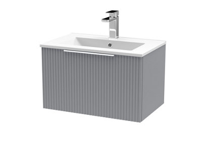 Hudson Reed Fluted Wall Hung 1-Drawer Vanity And Minimalist BasinContemporary Sink Vanity UnitSatin Grey600mm from B&Q