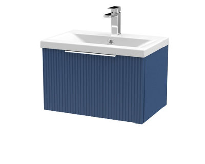 Hudson Reed Fluted Wall Hung 1-Drawer Vanity And Mid-Edge BasinContemporary Sink Vanity UnitSatin Blue600mm from B&Q