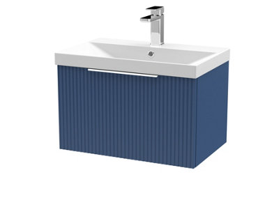 Hudson Reed Fluted Wall Hung 1-Drawer Vanity And Thin-Edge BasinContemporary Sink Vanity UnitSatin Blue600mm from B&Q