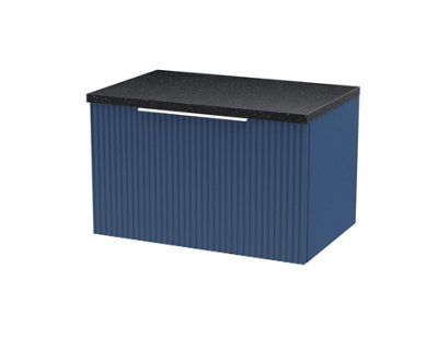 Hudson Reed Fluted Wall Hung 1-Drawer Vanity Unit & Black Laminate WorktopCounter Top Vanity Unit In Satin Blue600mm from B&Q