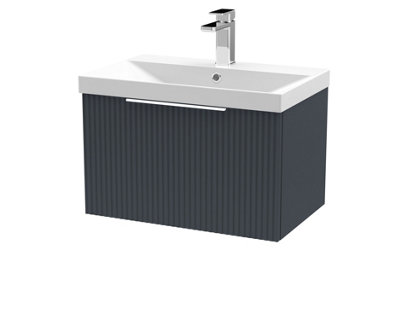 Hudson Reed Fluted Wall Hung 1-Drawer Vanity And Thin-Edge BasinContemporary Sink Vanity UnitSoft Black600mm from B&Q