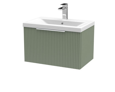 Hudson Reed Fluted Wall Hung 1-Drawer Vanity And Mid-Edge BasinContemporary Sink Vanity UnitSatin Green600mm from B&Q