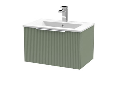 Hudson Reed Fluted Wall Hung 1-Drawer Vanity And Minimalist BasinContemporary Sink Vanity UnitSatin Green600mm from B&Q