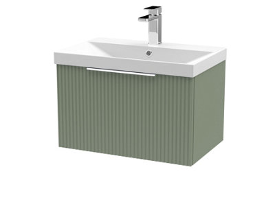 Hudson Reed Fluted Wall Hung 1-Drawer Vanity And Thin-Edge BasinContemporary Sink Vanity UnitSatin Green600mm from B&Q