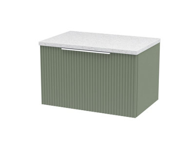 Hudson Reed Fluted Wall Hung 1-Drawer Vanity & Sparkling White Laminate WorktopCounter Top Vanity Unit In Satin Green600mm from B&Q