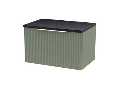 Hudson Reed Fluted Wall Hung 1-Drawer Vanity Unit & Black Laminate WorktopCounter Top Vanity Unit In Satin Green600mm from B&Q