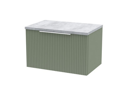 Hudson Reed Fluted Wall Hung 1-Drawer Vanity Unit & Bellato Grey Laminate WorktopCounter Top Vanity Unit In Satin Green600mm from B&Q