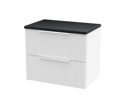 B&Q -  Hudson Reed Fluted Wall Hung 2-Drawer Vanity Unit & Black Laminate WorktopStylish Counter Top Vanity Unit In Satin White600mm