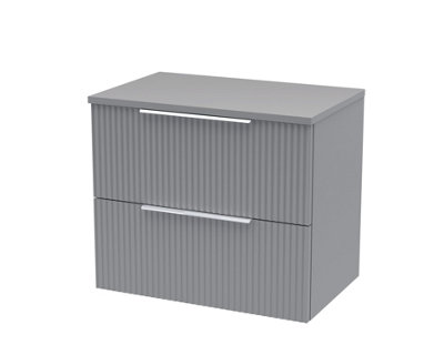 Hudson Reed Fluted Wall Hung 2-Drawer Vanity Unit & Grey Laminate WorktopCounter Top Vanity Unit In Satin Grey600mm from B&Q