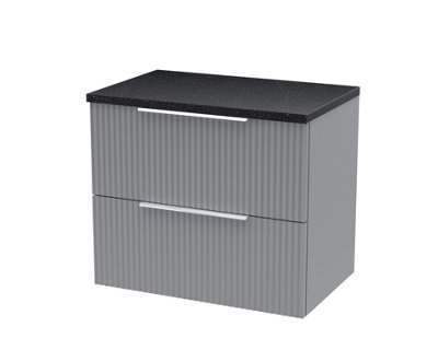 Hudson Reed Fluted Wall Hung 2-Drawer Vanity Unit & Black Laminate WorktopCounter Top Vanity Unit In Satin Grey600mm from B&Q