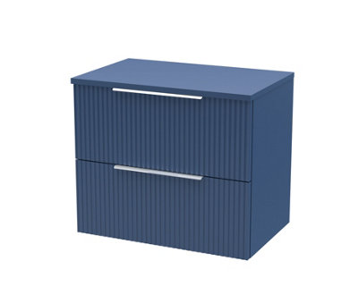 Hudson Reed Fluted Wall Hung 2-Drawer Vanity Unit & Blue Laminate WorktopCounter Top Vanity Unit In Satin Blue600mm from B&Q