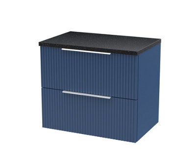 Hudson Reed  Fluted Wall Hung 2-Drawer Vanity Unit & Black Laminate WorktopCounter Top Vanity Unit In Satin Blue600mm from B&Q