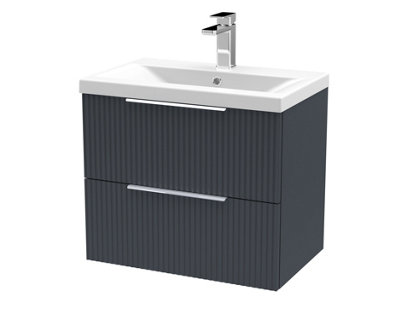 Hudson Reed Fluted Wall Hung 2-Drawer Vanity And Mid-Edge BasinContemporary Sink Vanity UnitSoft Black600mm from B&Q