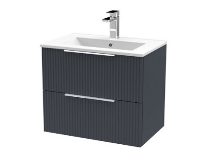 Hudson Reed Fluted Wall Hung 2-Drawer Vanity And Minimalist BasinContemporary Sink Vanity UnitSoft Black600mm from B&Q