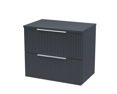 Hudson Reed Fluted Wall Hung 2-Drawer Vanity Unit & Black Laminate WorktopSleek Counter Top Vanity Unit In Soft Black600mm from B&Q
