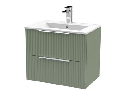 Hudson Reed Fluted Wall Hung 2-Drawer Vanity And Minimalist BasinContemporary Sink Vanity UnitSatin Green600mm from B&Q