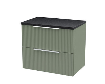 Hudson Reed Fluted Wall Hung 2-Drawer Vanity Unit & Black Laminate WorktopCounter Top Vanity Unit In Satin Green600mm from B&Q