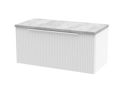Hudson Reed Fluted Wall Hung 1-Drawer Vanity Unit & Bellato Grey Laminate WorktopCounter Top Vanity Unit In Satin White800mm from B&Q