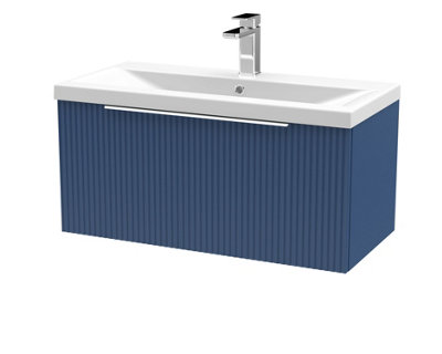 Hudson Reed Fluted Wall Hung 1-Drawer Vanity And Mid-Edge BasinContemporary Sink Vanity UnitSatin Blue800mm from B&Q