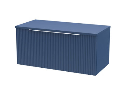 Hudson Reed Fluted Wall Hung 1-Drawer Vanity Unit & Blue WorktopStylish Counter Top Vanity Unit In Satin Blue1200mm from B&Q