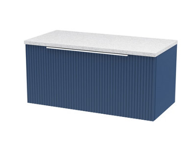 B&Q -  Fluted Wall Hung 1-Drawer Vanity & Sparkling White Laminate WorktopCounter Top Vanity Unit In Satin Blue1200mm