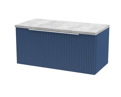Hudson Reed Fluted Wall Hung 1-Drawer Vanity Unit & Bellato Grey Laminate WorktopCounter Top Vanity Unit In Satin Blue1200mm from B&Q