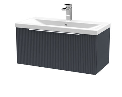Hudson Reed Fluted Wall Hung 1-Drawer Vanity And Mid-Edge BasinContemporary Sink Vanity UnitSoft Black800mm from B&Q