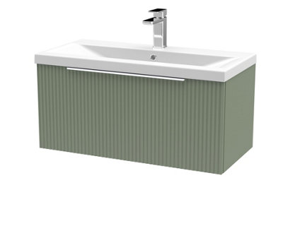 Hudson Reed Fluted Wall Hung 1-Drawer Vanity And Mid-Edge BasinContemporary Sink Vanity UnitSatin Green800mm from B&Q