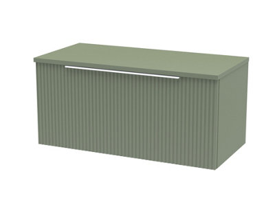 Hudson Reed Fluted Wall Hung 1-Drawer Vanity Unit & Green Laminate WorktopCounter Top Vanity Unit In Satin Green800mm from B&Q