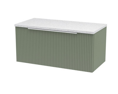Hudson Reed Fluted Wall Hung 1-Drawer Vanity & Sparkling White Laminate WorktopCounter Top Vanity Unit In Satin Green800mm from B&Q