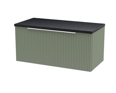 Hudson Reed Fluted Wall Hung 1-Drawer Vanity Unit & Black Laminate WorktopCounter Top Vanity Unit In Satin Green800mm from B&Q