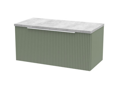 Hudson Reed Fluted Wall Hung 1-Drawer Vanity Unit & Bellato Grey Laminate WorktopCounter Top Vanity Unit In Satin Green800mm from B&Q