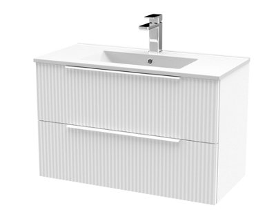 Hudson Reed Fluted Wall Hung 2-Drawer Vanity And Minimalist BasinContemporary Sink Vanity UnitSatin White800mm from B&Q