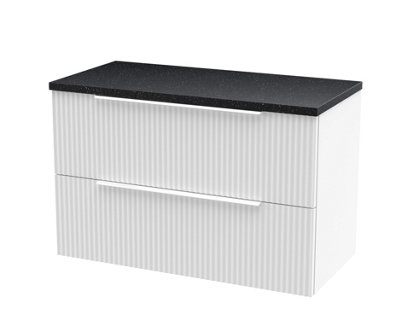 B&Q -  Fluted Wall Hung 2-Drawer Vanity Unit & Black Laminate WorktopCounter Top Vanity Unit In Satin White800mm