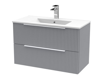 Hudson Reed Fluted Wall Hung 2-Drawer Vanity And Minimalist BasinContemporary Sink Vanity UnitSatin Grey800mm from B&Q