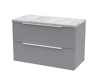 Hudson Reed Fluted Wall Hung 2-Drawer Vanity Unit & Bellato Grey Laminate WorktopCounter Top Vanity Unit In Satin Grey800mm from B&Q